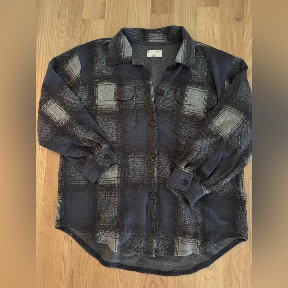 Z Supply Women's Black and Gray Plaid Button Down Shirt